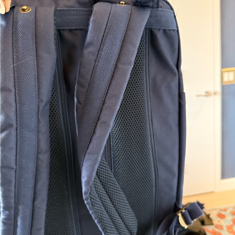 Blue Backpack with Leather Accents and Metal Hardware - Picture 3 of 5